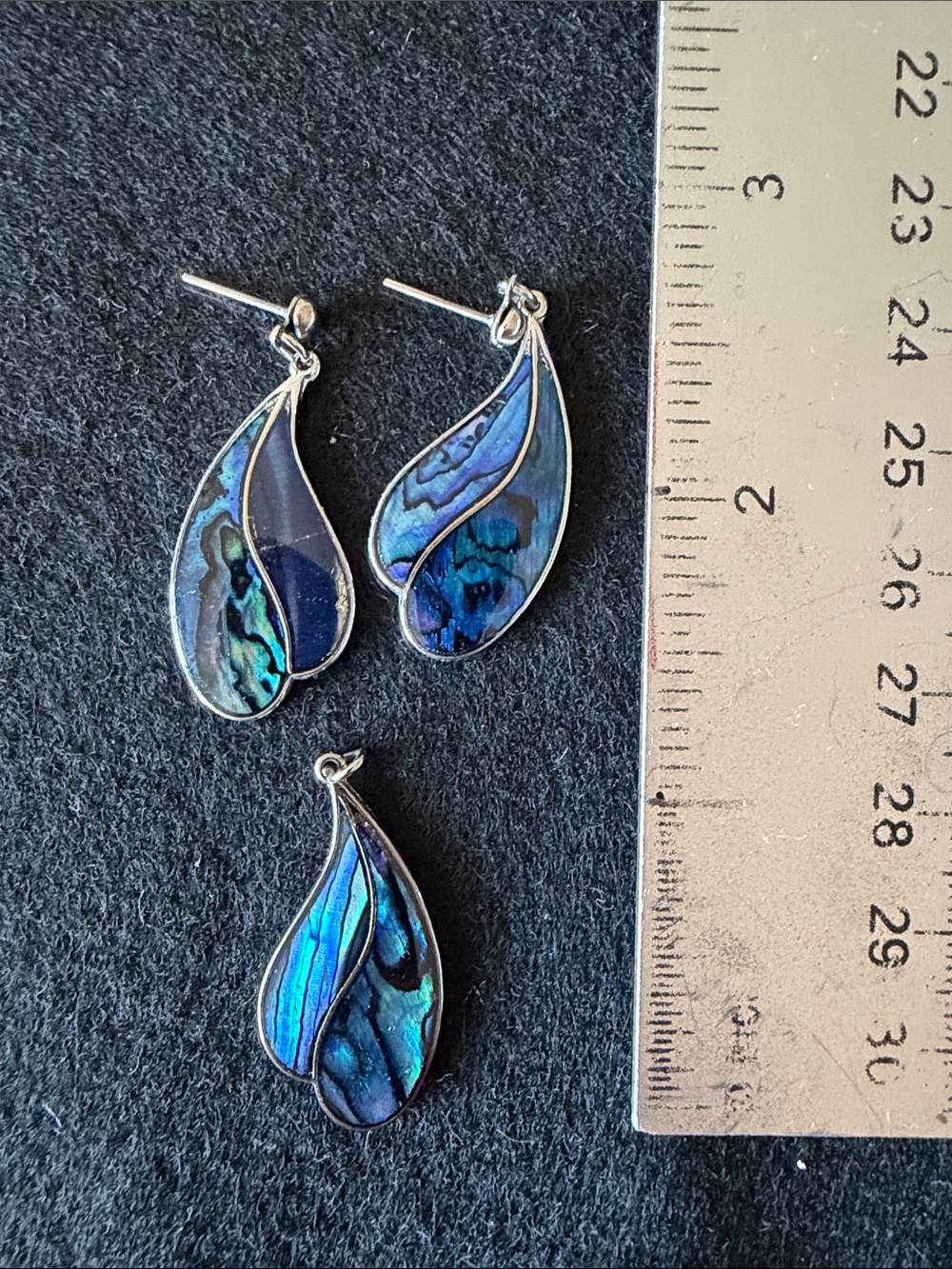 Stunning Blue Abalone Teardrop Pendant and Earrings Set - Women Jewelry